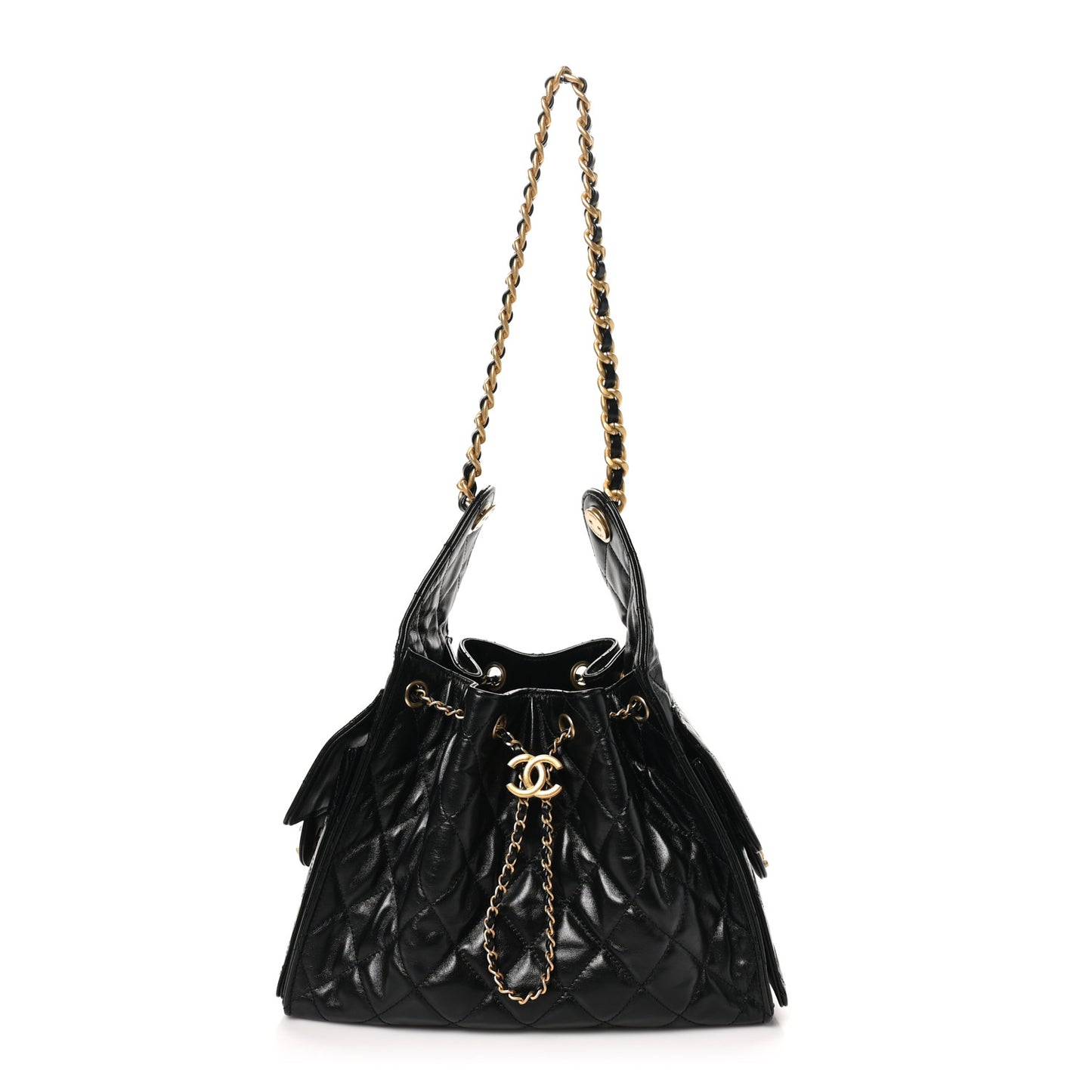Shiny Calfskin Quilted Small Chanel 25 Handbag Black