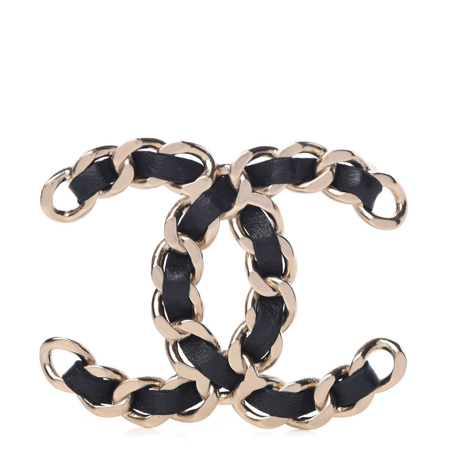 Lambskin Chain CC Brooch Black Gold