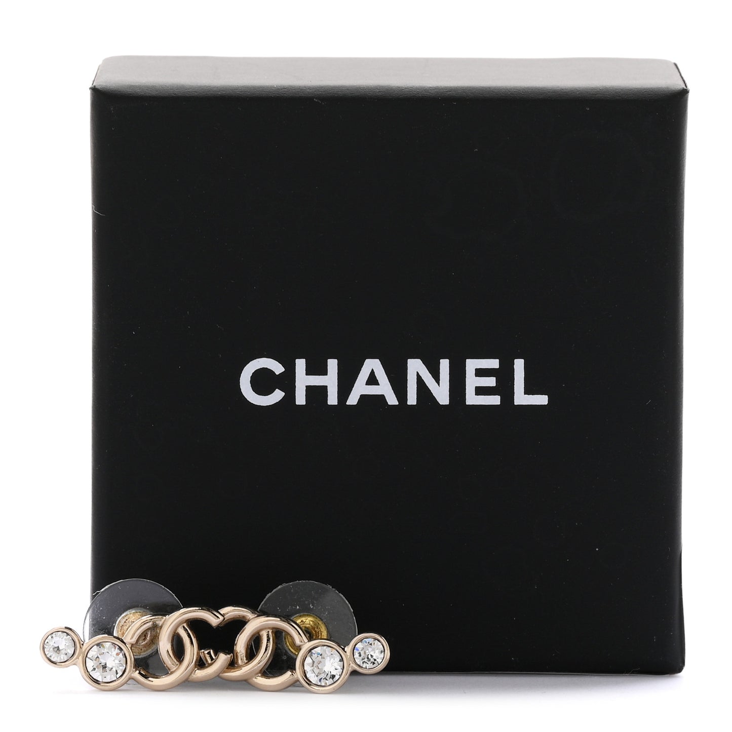 Metal Crystal CC Climber Earrings Gold