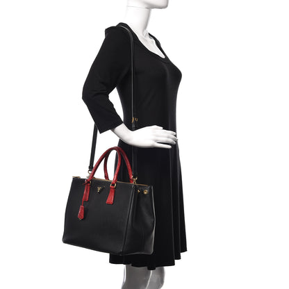 Prada Saffiano Crocodile Medium Galleria Double Zip Tote Black Rosso 2 of 8