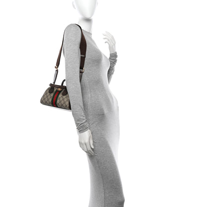 Gucci GG Supreme Monogram Textured Dollar Calfskin Web Mini Ophidia Top Handle Bowler Bag Beige Ebony New Acero 2 of 11