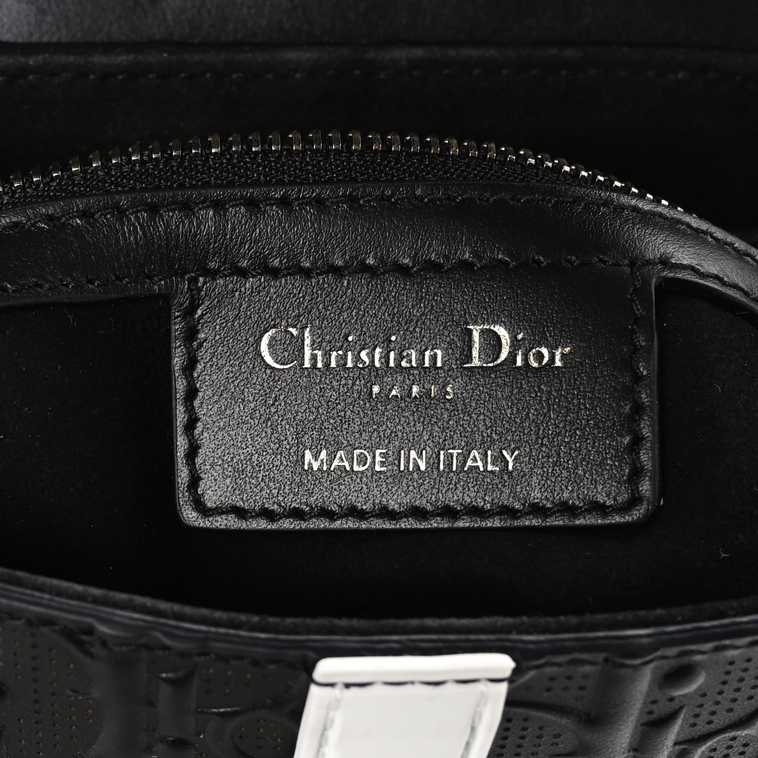 Christian Dior CHRISTIAN DIOR Calfskin Embossed Oblique Vibe Saddle Bag With Strap Black White 6 of 9