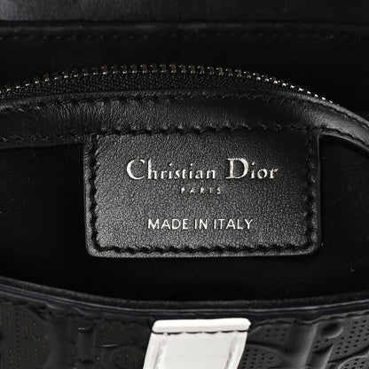 Christian Dior CHRISTIAN DIOR Calfskin Embossed Oblique Vibe Saddle Bag With Strap Black White 6 of 9