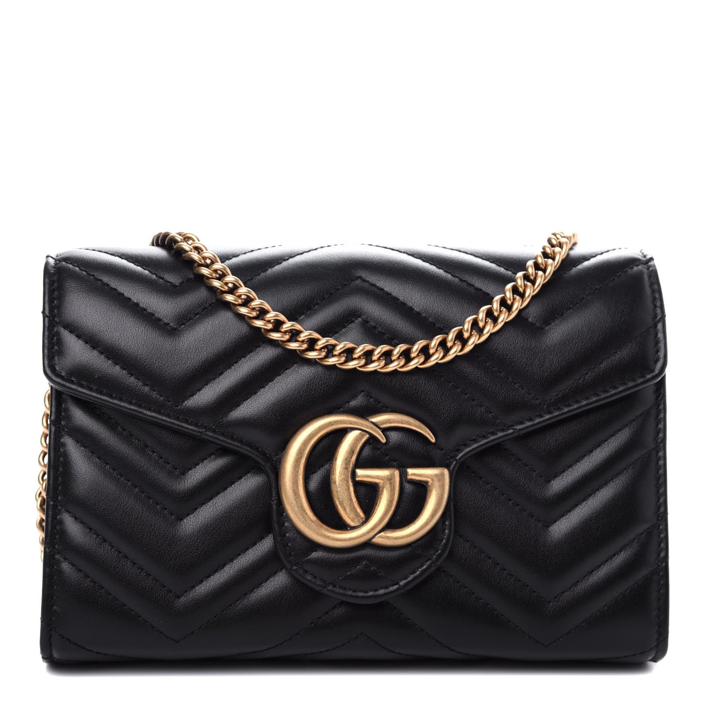 Calfskin Matelasse GG Marmont Chain Wallet Black