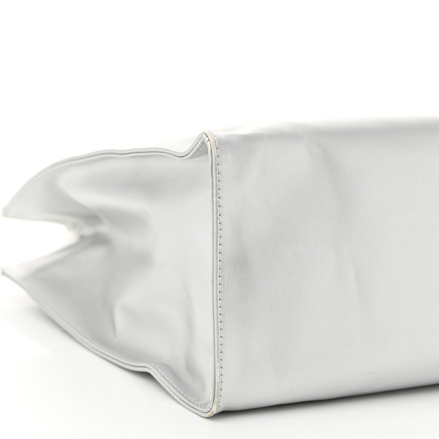 Metallic Vegan Leather Medium Shopping Bag Silver