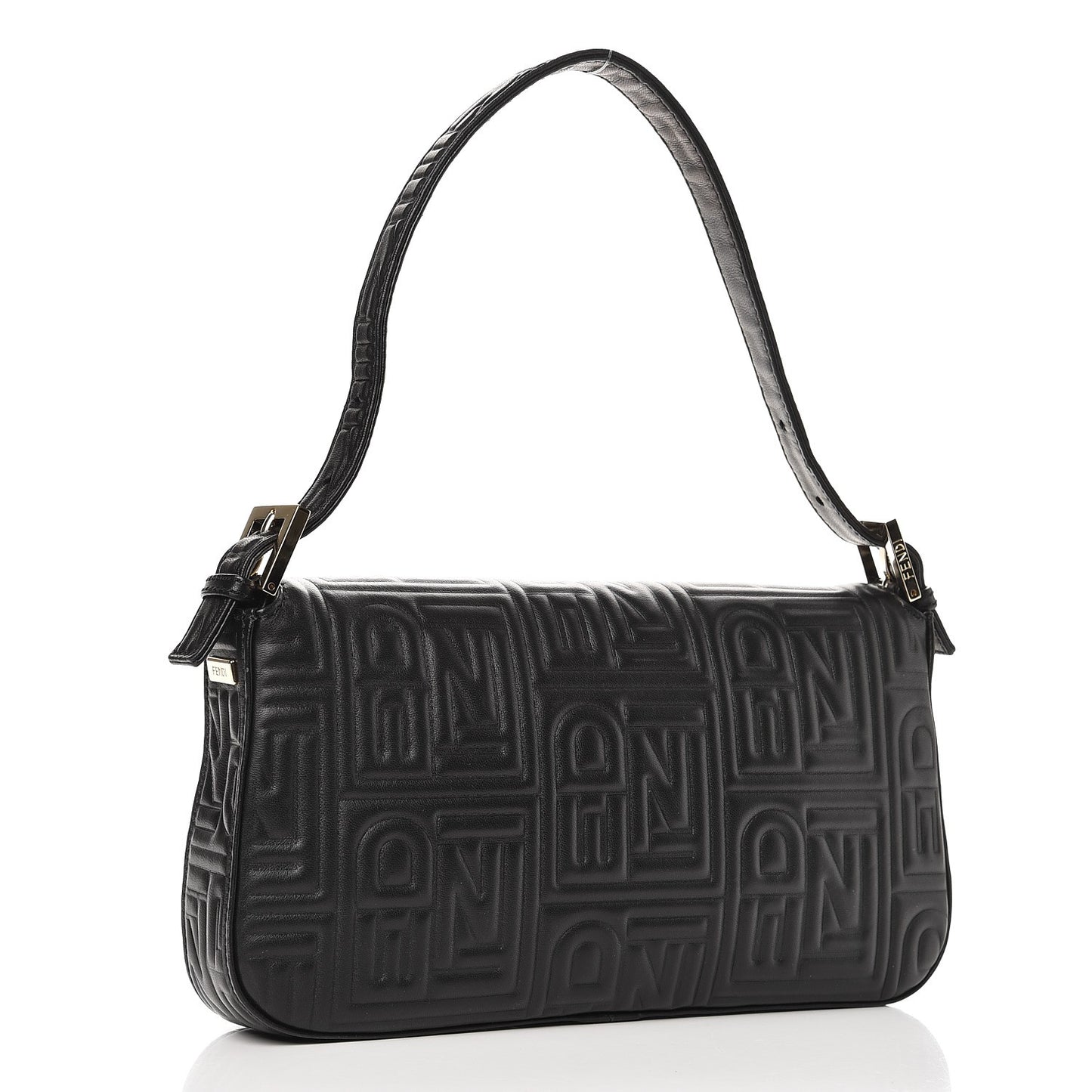 Nappa Logo Embossed Baguette Black