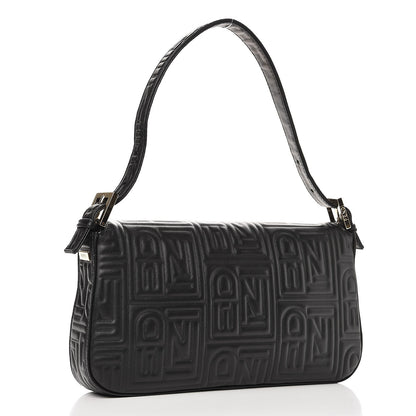 Fendi Nappa Logo Embossed Baguette Black 3 of 7