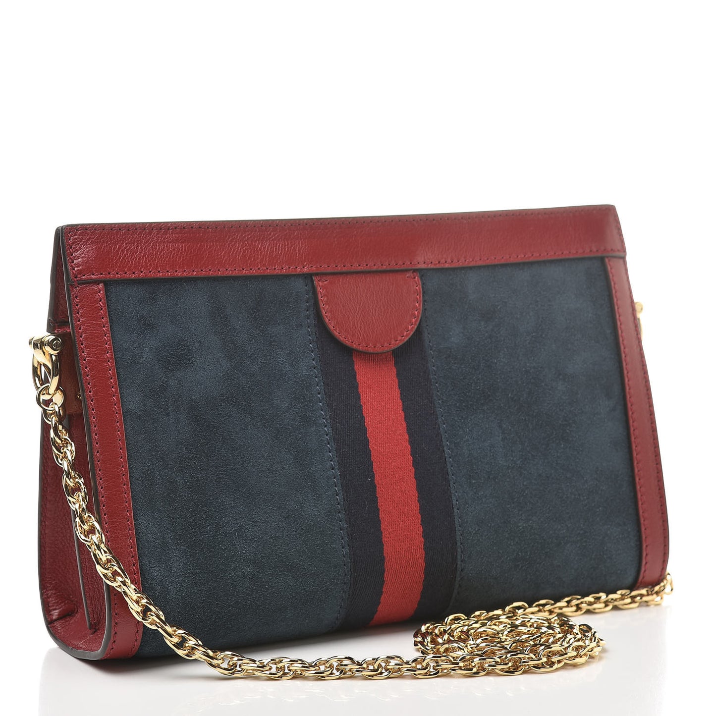 Suede Calfskin Web Small Ophidia Chain Shoulder Bag New Blue Romantic Cherry