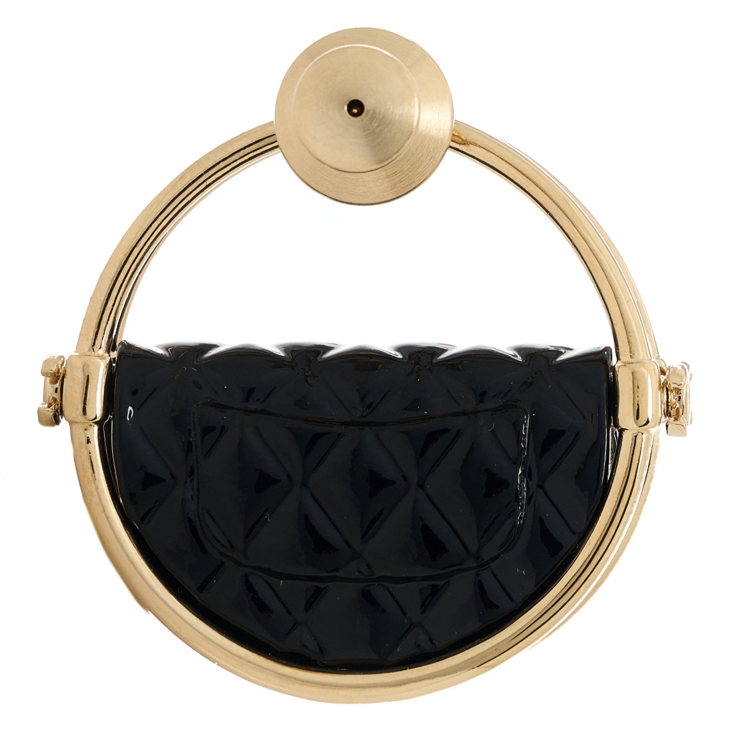 Chanel Metal Resin Quilted Flap Bag Hoop Brooch Black Gold 3 of 5