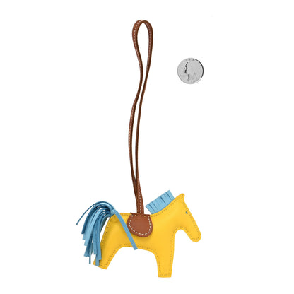 Hermes Milo Lambskin Grigri Rodeo Horse Bag Charm PM Jaune de Naples Celeste Gold 2 of 3