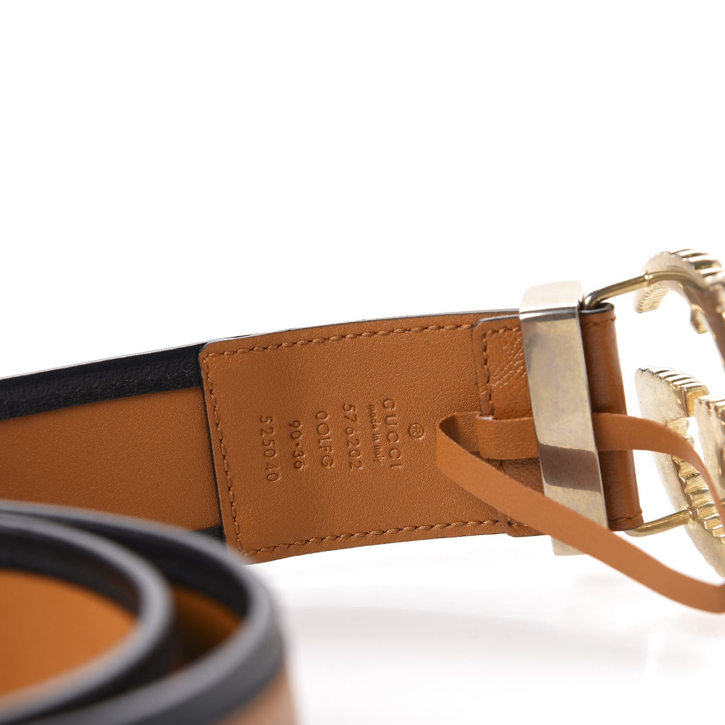 Azalea Calfskin Matelasse Diagonal Torchon Double G 40mm Belt 90 36 Cognac Black