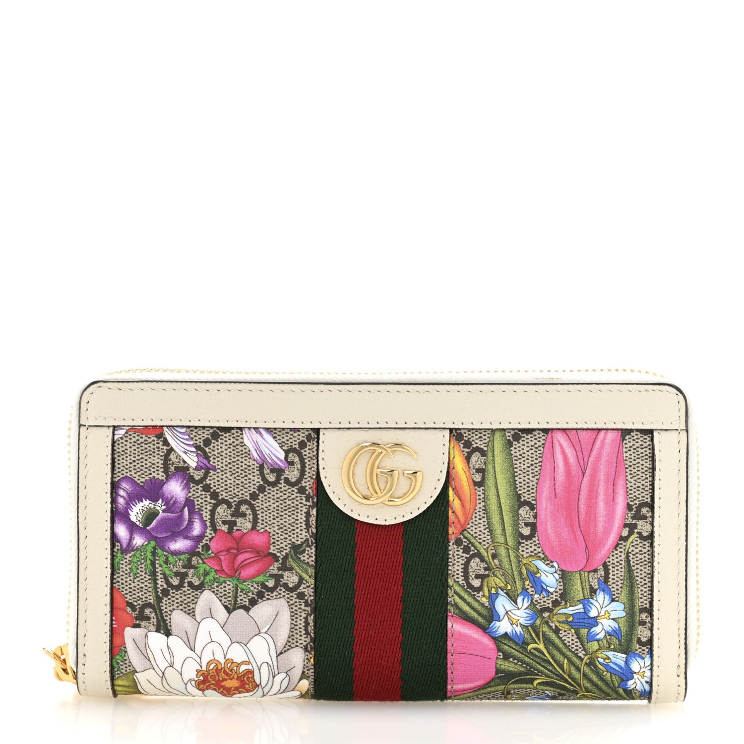 Gucci GG Supreme Monogram Flora Ophidia Zip Around Wallet White 1 of 9