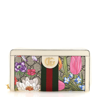 Gucci GG Supreme Monogram Flora Ophidia Zip Around Wallet White 1 of 9