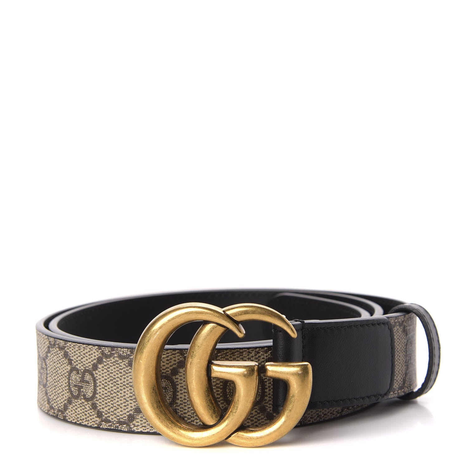 Gucci GG Supreme Monogram Matte Plutone Calfskin Double G 30mm Belt 90 36 Beige Ebony Black 1 of 4