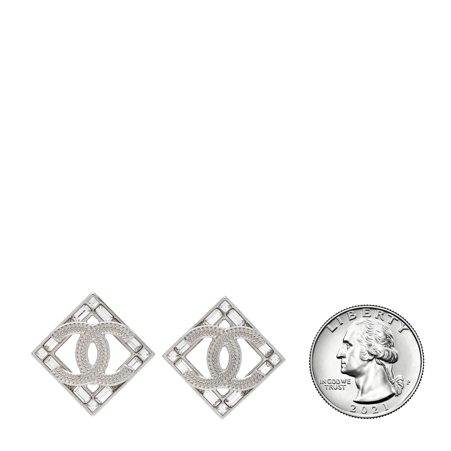 Baguette Crystal Chain CC Earrings Silver