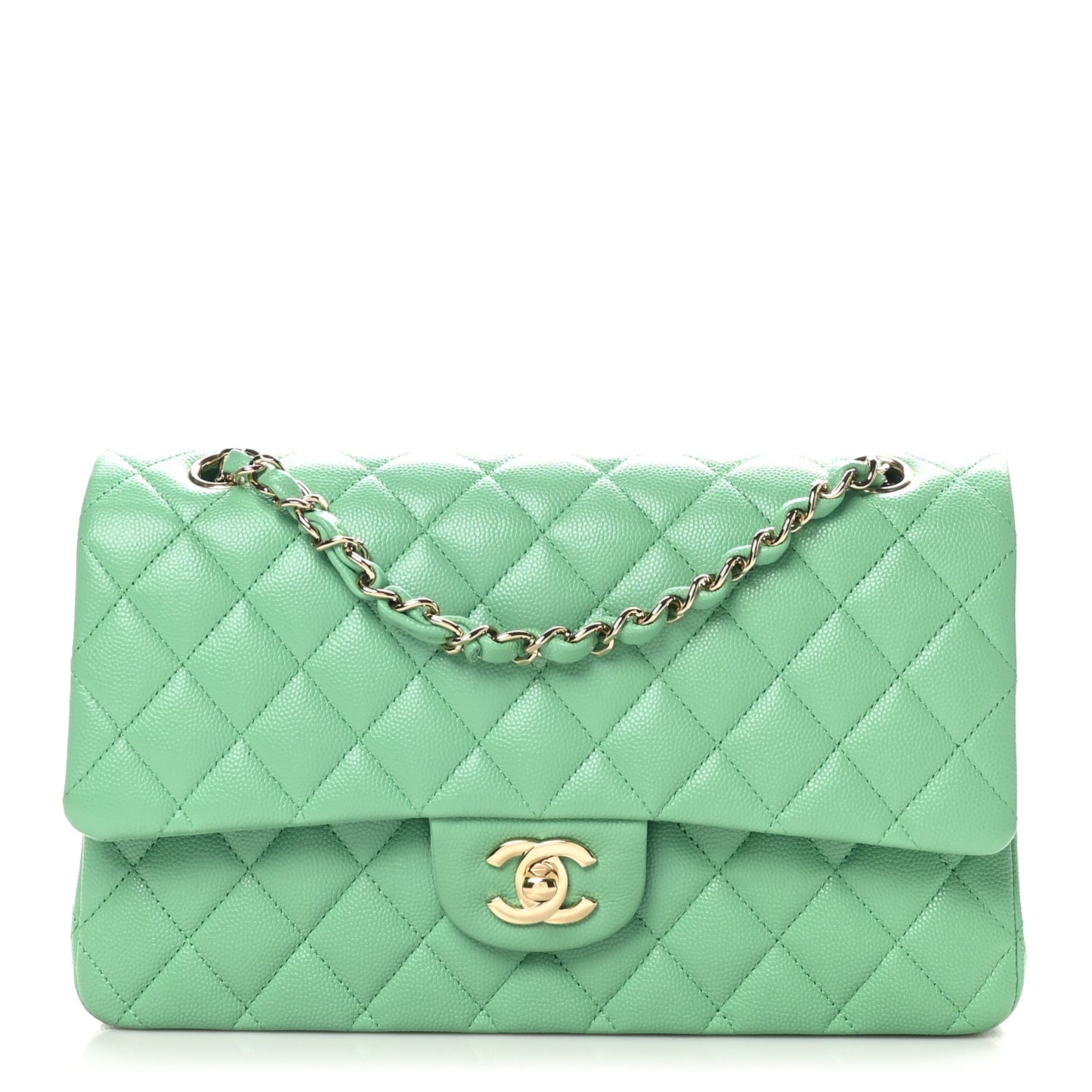 Caviar Quilted Medium Double Flap Green