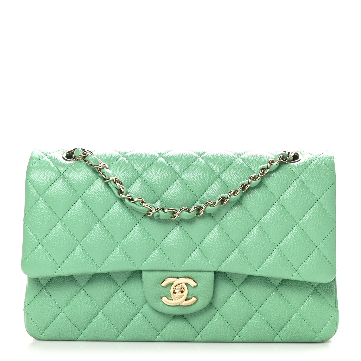 Chanel Caviar Quilted Medium Double Flap Green 1 of 11