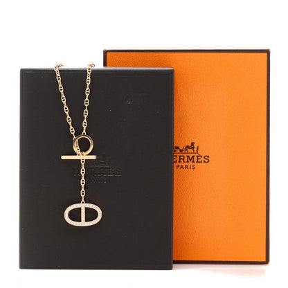 Hermes 18K Rose Gold Diamond GM Chaine D'Ancre Contour Pendant Necklace ST 6 of 7