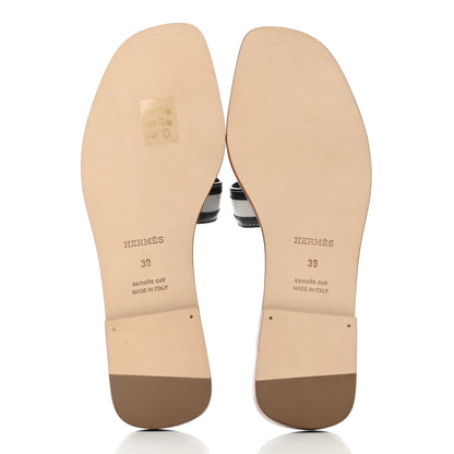 Hermes Calfskin Canvas Oran Sandals 39 Black 5 of 9