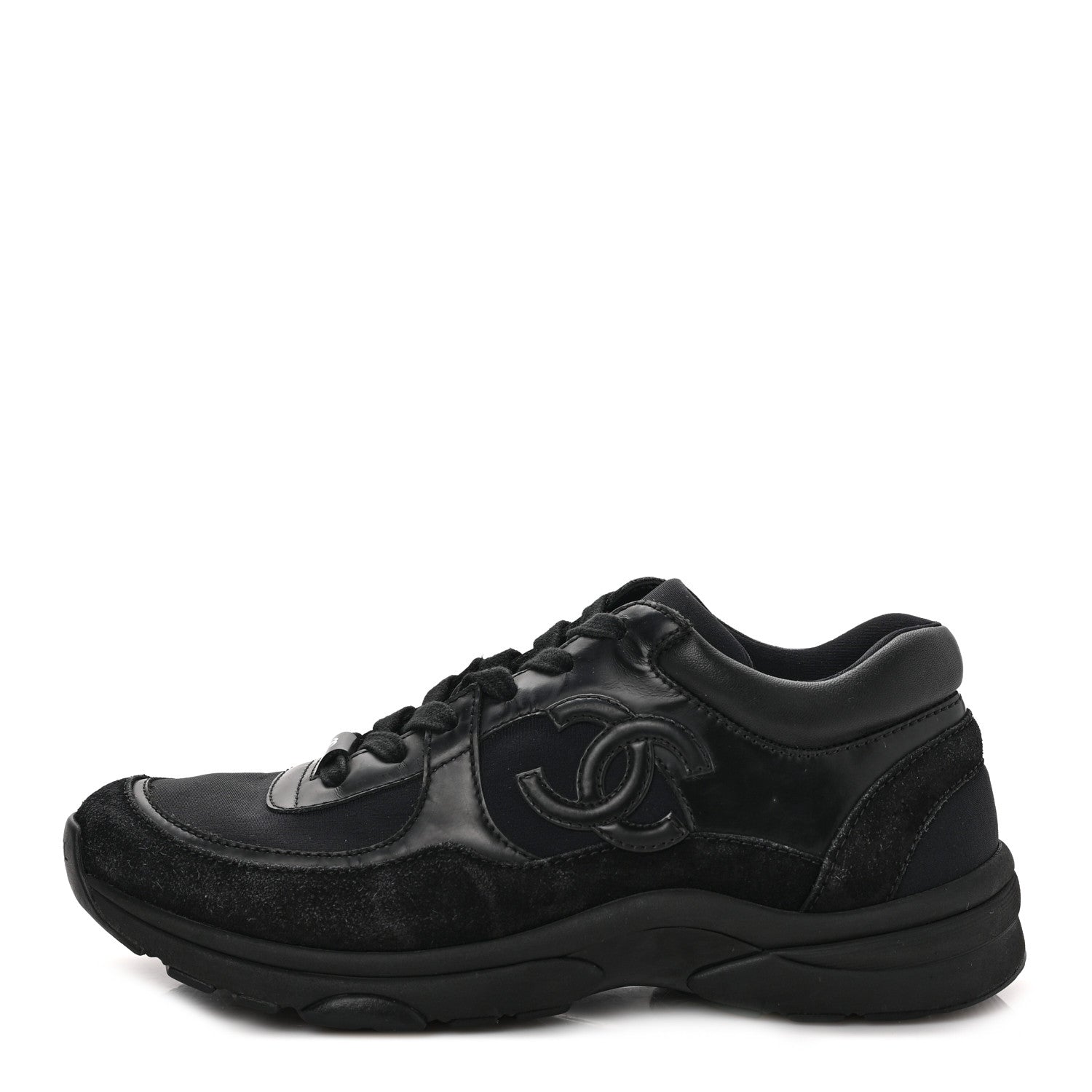 Chanel Toile Suede Calfskin CC Sneakers 38 Black 1 of 8