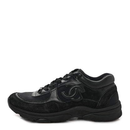 Chanel Toile Suede Calfskin CC Sneakers 38 Black 1 of 8