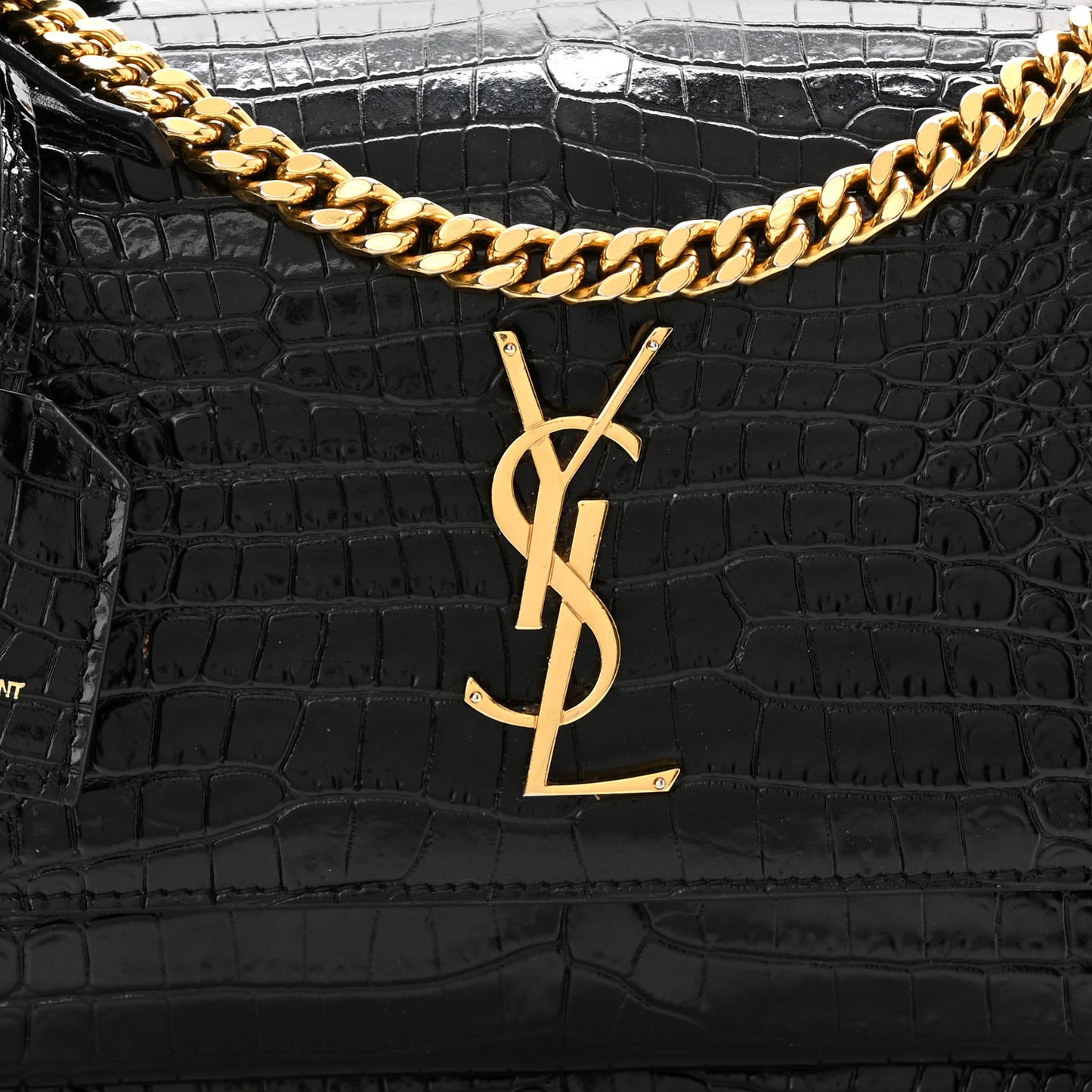 Calfskin Crocodile Embossed Medium Monogram Sunset Black