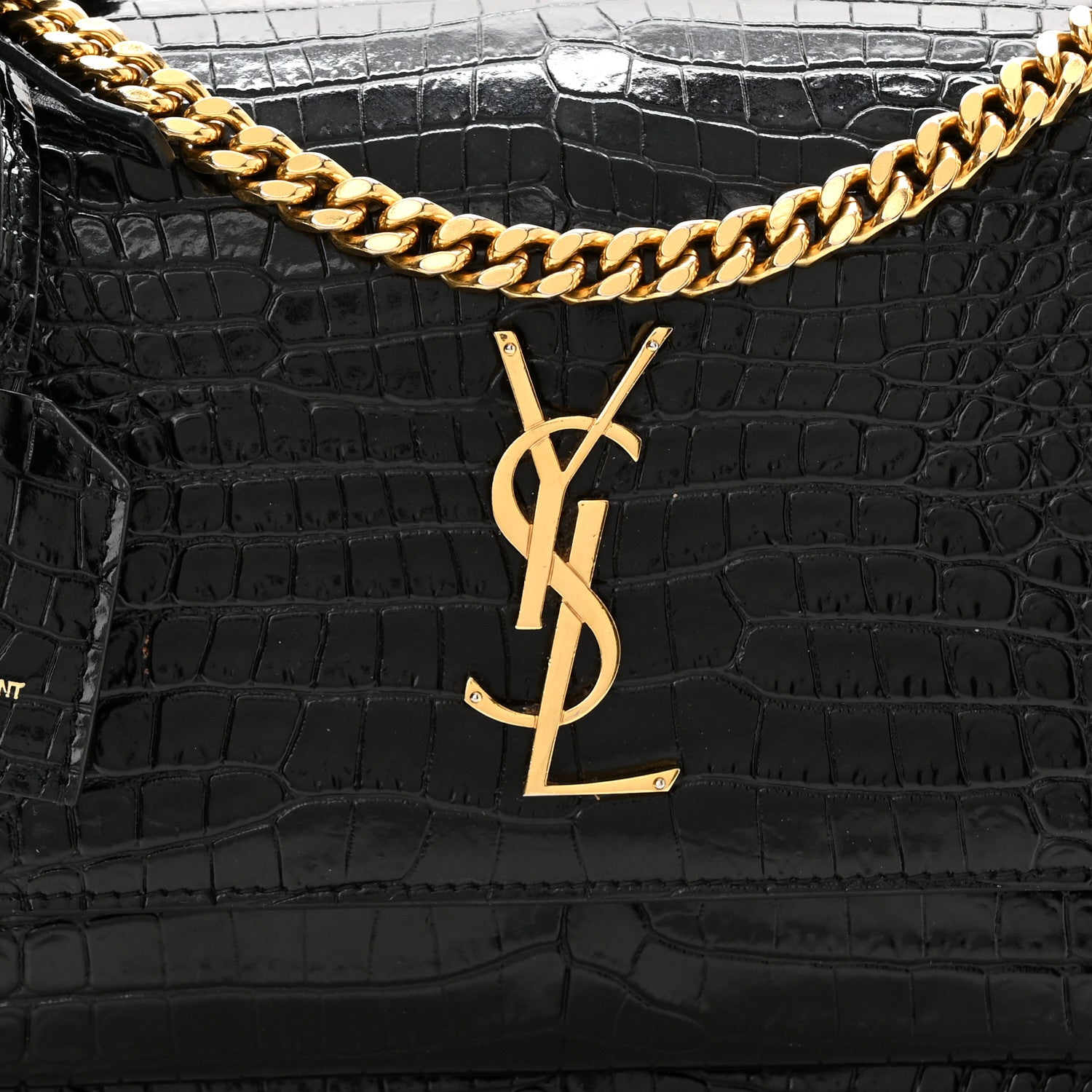 Saint Laurent Calfskin Crocodile Embossed Medium Monogram Sunset Black 8 of 11