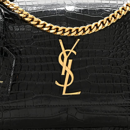Saint Laurent Calfskin Crocodile Embossed Medium Monogram Sunset Black 8 of 11