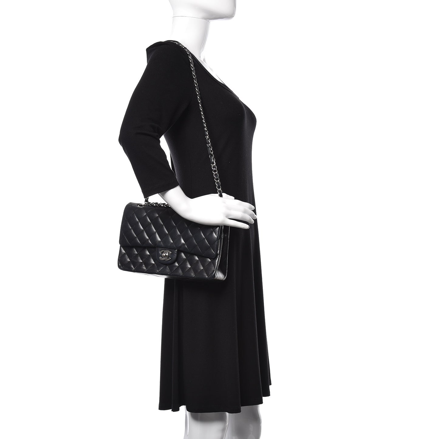 Lambskin Quilted Medium Double Flap Black