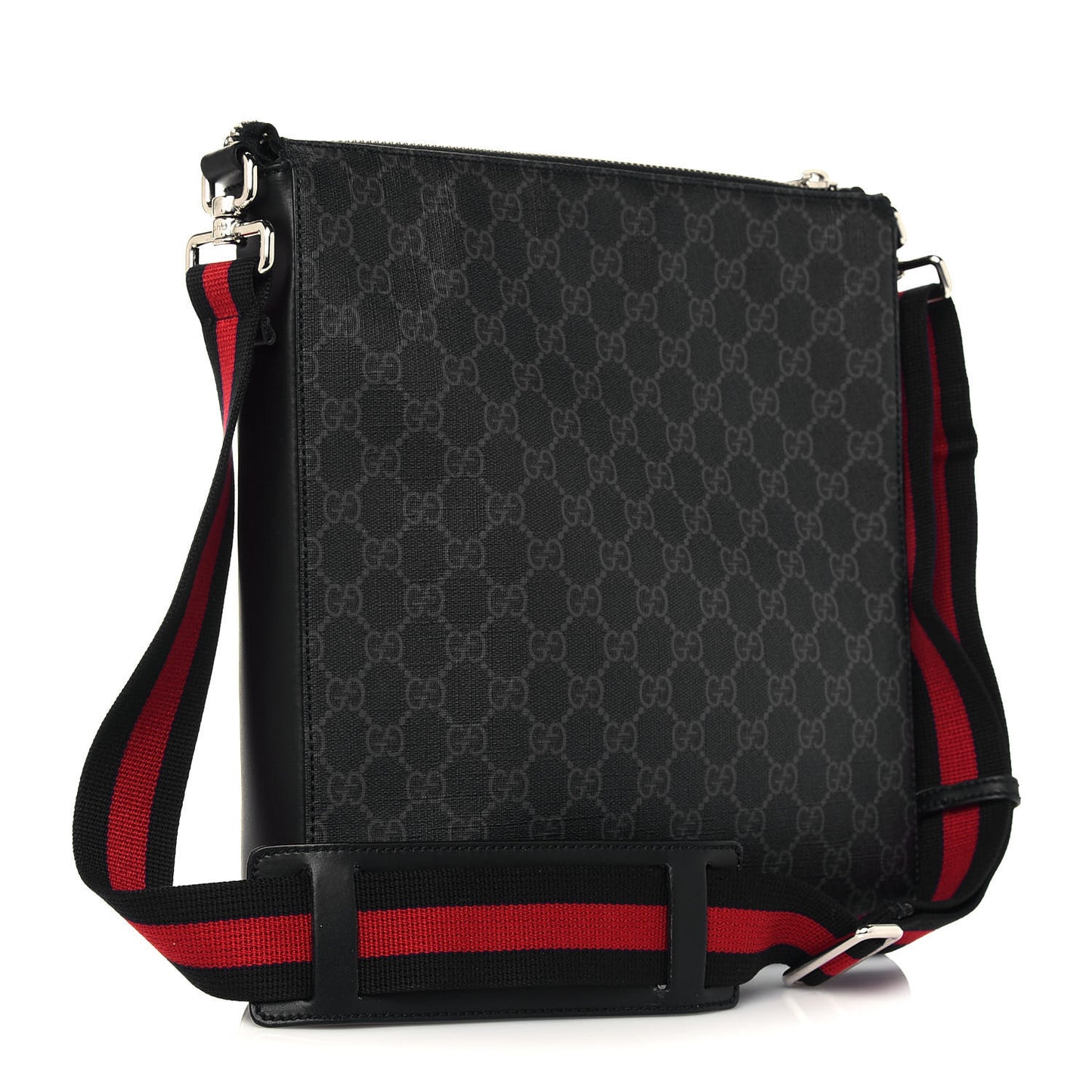 GG Supreme Monogram Appia Calfskin Web Flat Messenger Bag Black Grey