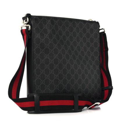 Gucci GG Supreme Monogram Appia Calfskin Web Flat Messenger Bag Black Grey 4 of 12