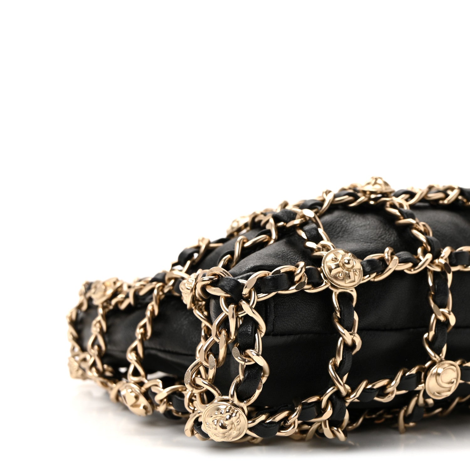 Chanel Lambskin Chain Frame Medallion Shoulder Bag Black 1815051