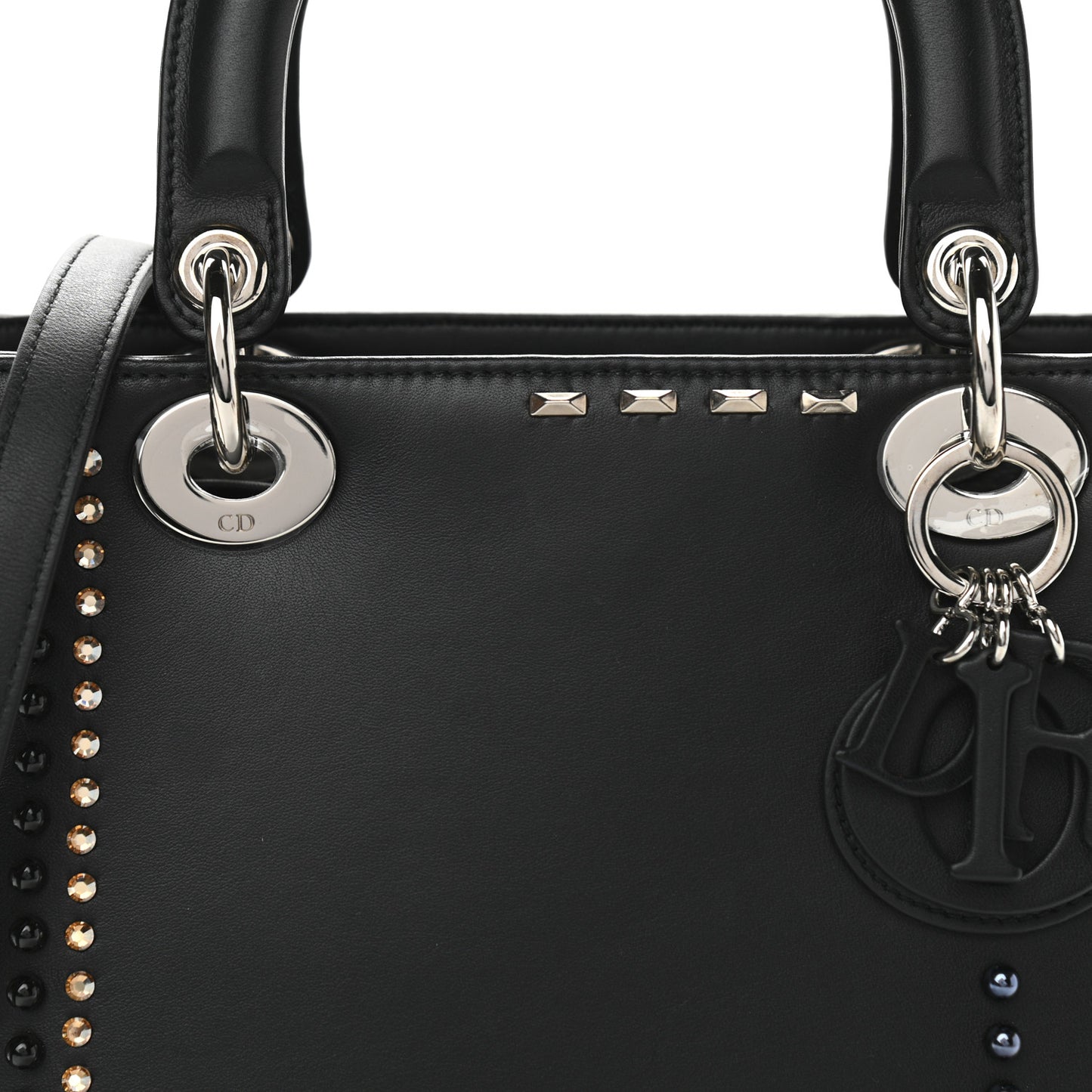Calfskin Studded Medium Lady Dior Black