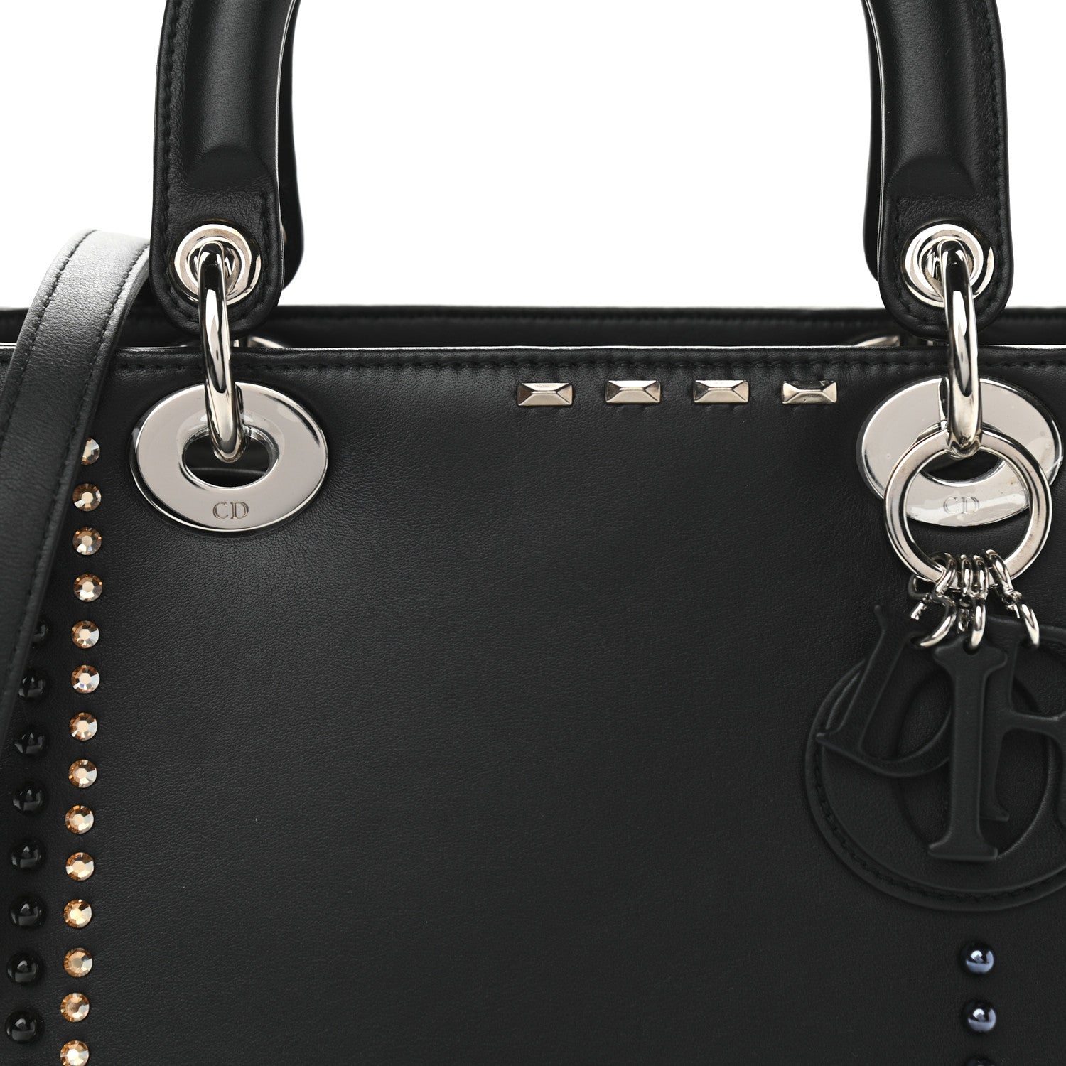 Christian Dior Calfskin Studded Medium Lady Dior Black 9 of 11