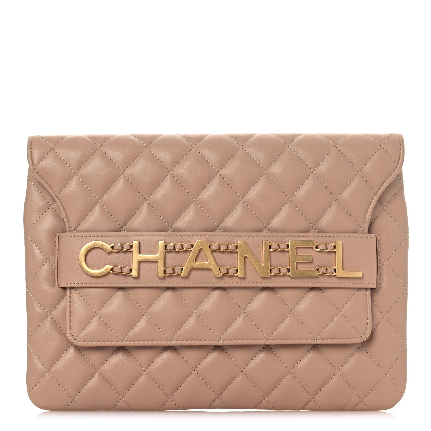 Calfskin Quilted Logo Flap Case Beige