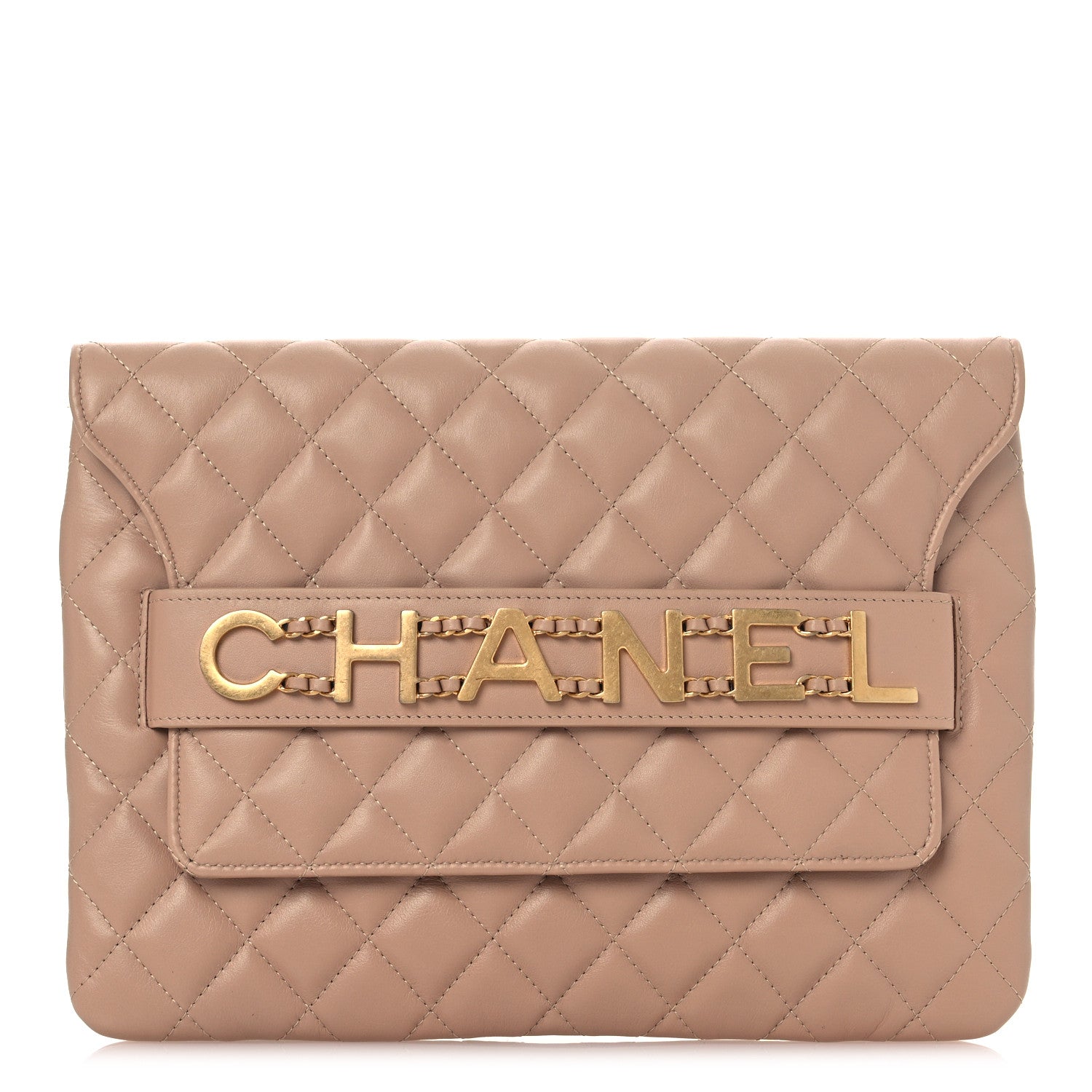 Chanel Calfskin Quilted Logo Flap Case Beige 1 of 15