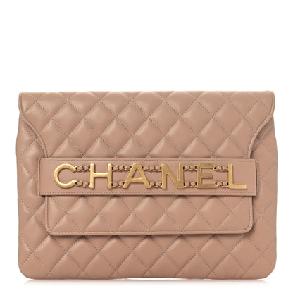 Chanel Calfskin Quilted Logo Flap Case Beige 1 of 15
