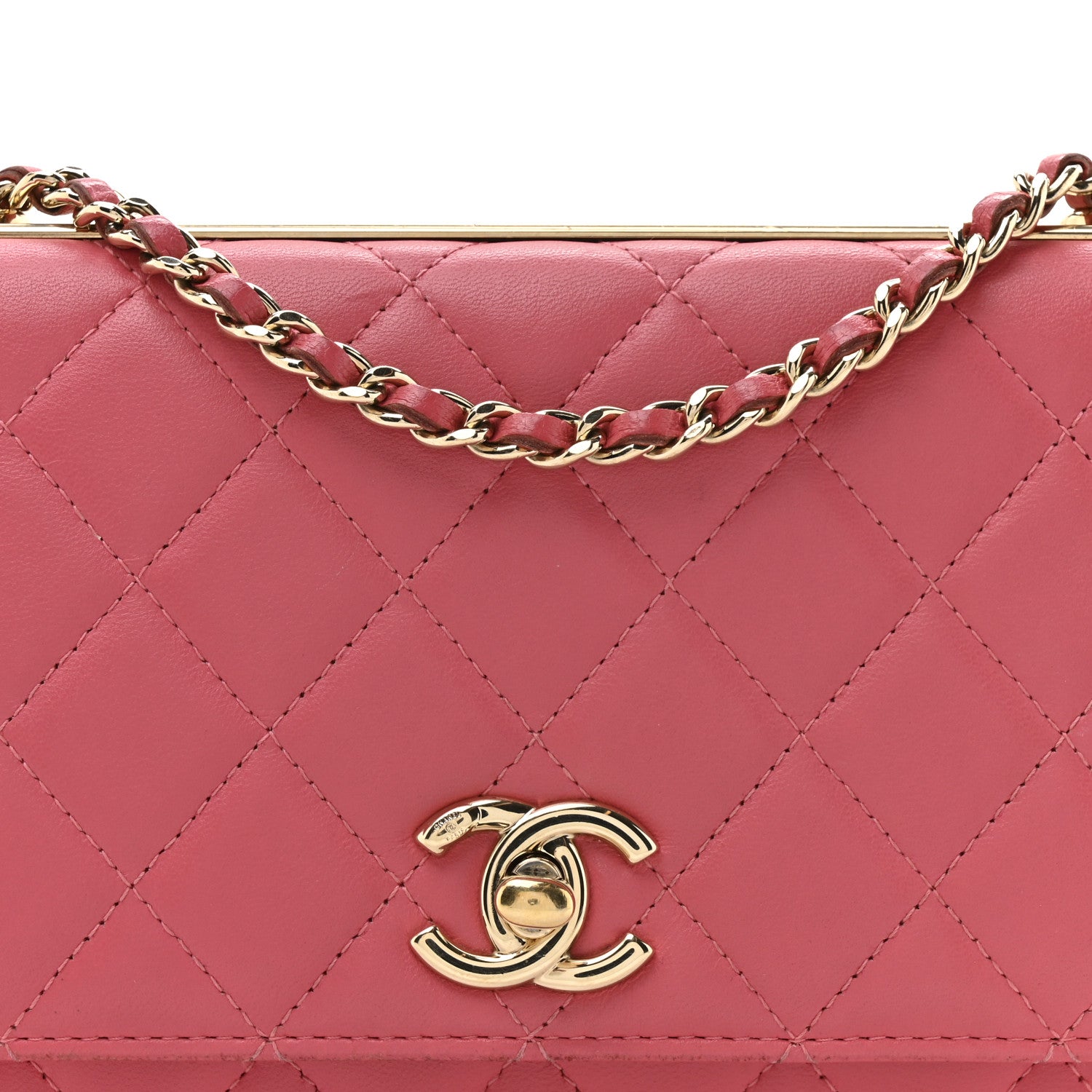 Chanel Lambskin Quilted Trendy CC Wallet On Chain WOC Bright Pink 9 of 18