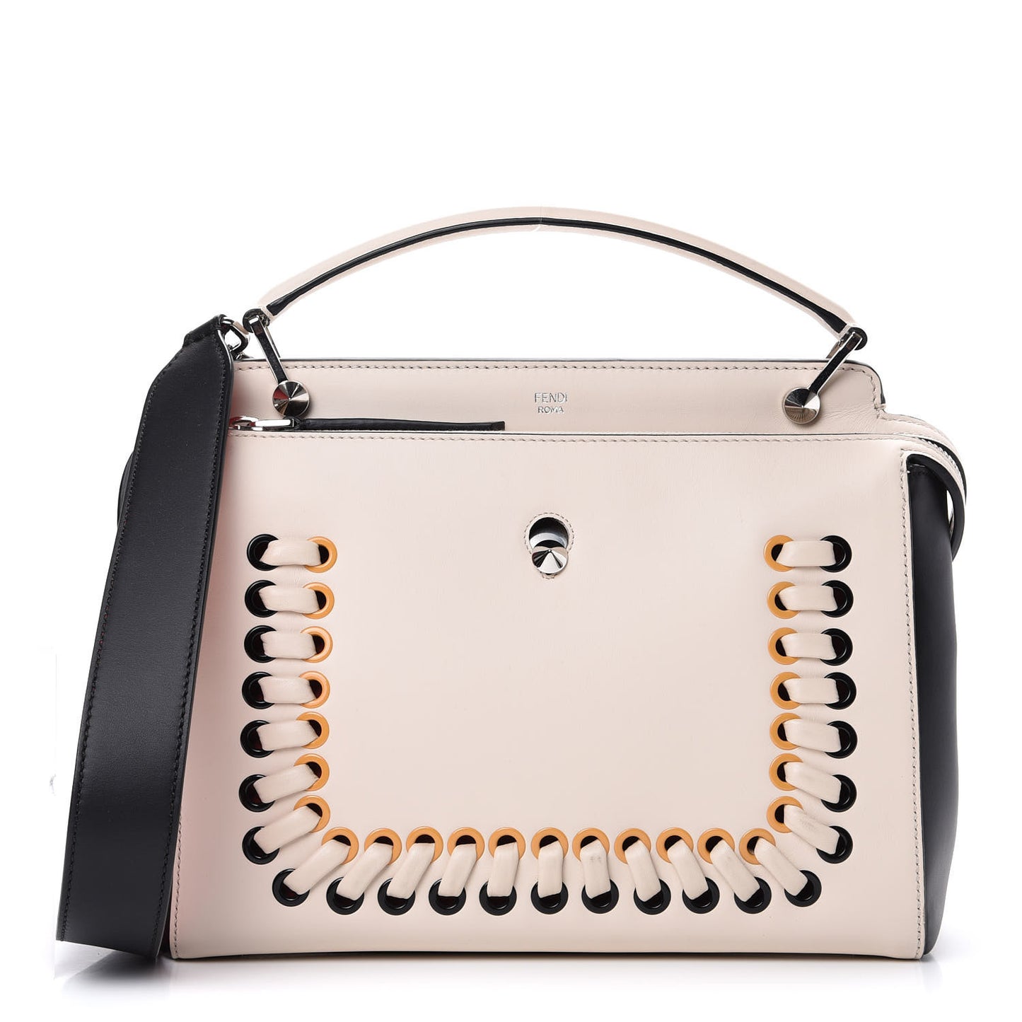 Vitello Baltico Shiny Nappa Lace Up DotCom Satchel Camelia Black Multicolor