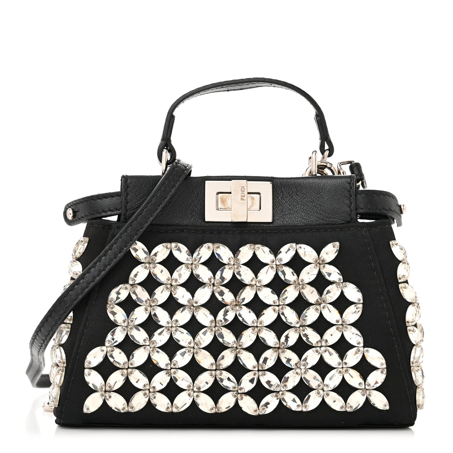 Satin Crystal Shiny Nappa Embroidered Micro Peekaboo Iconic Satchel Black Crystal