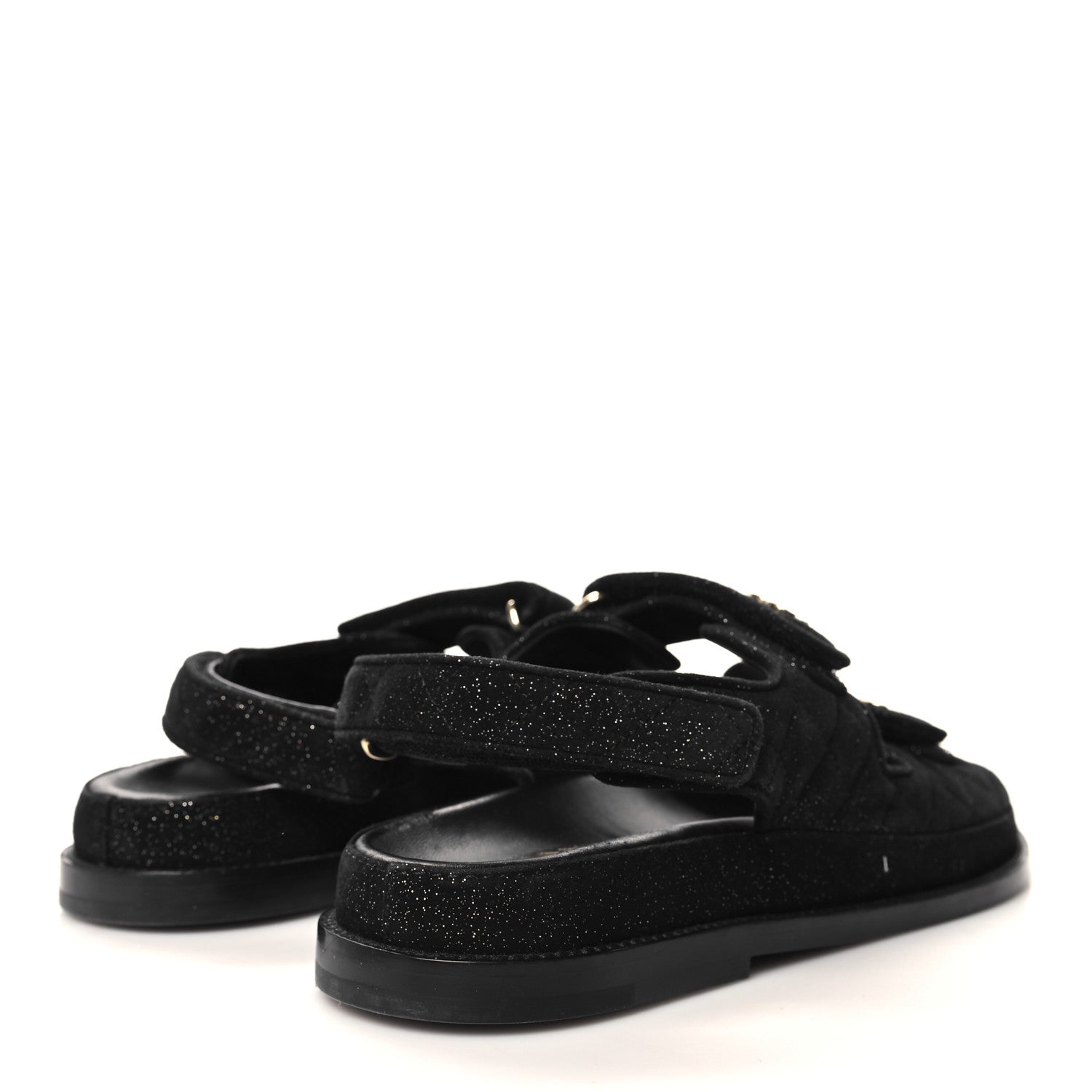 Chanel Suede Calfskin Glitter Crystal Velcro Dad Sandals 38.5 Black 4 of 7