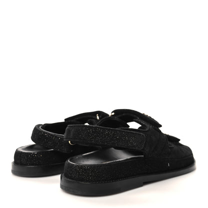 Chanel Suede Calfskin Glitter Crystal Velcro Dad Sandals 38.5 Black 4 of 7