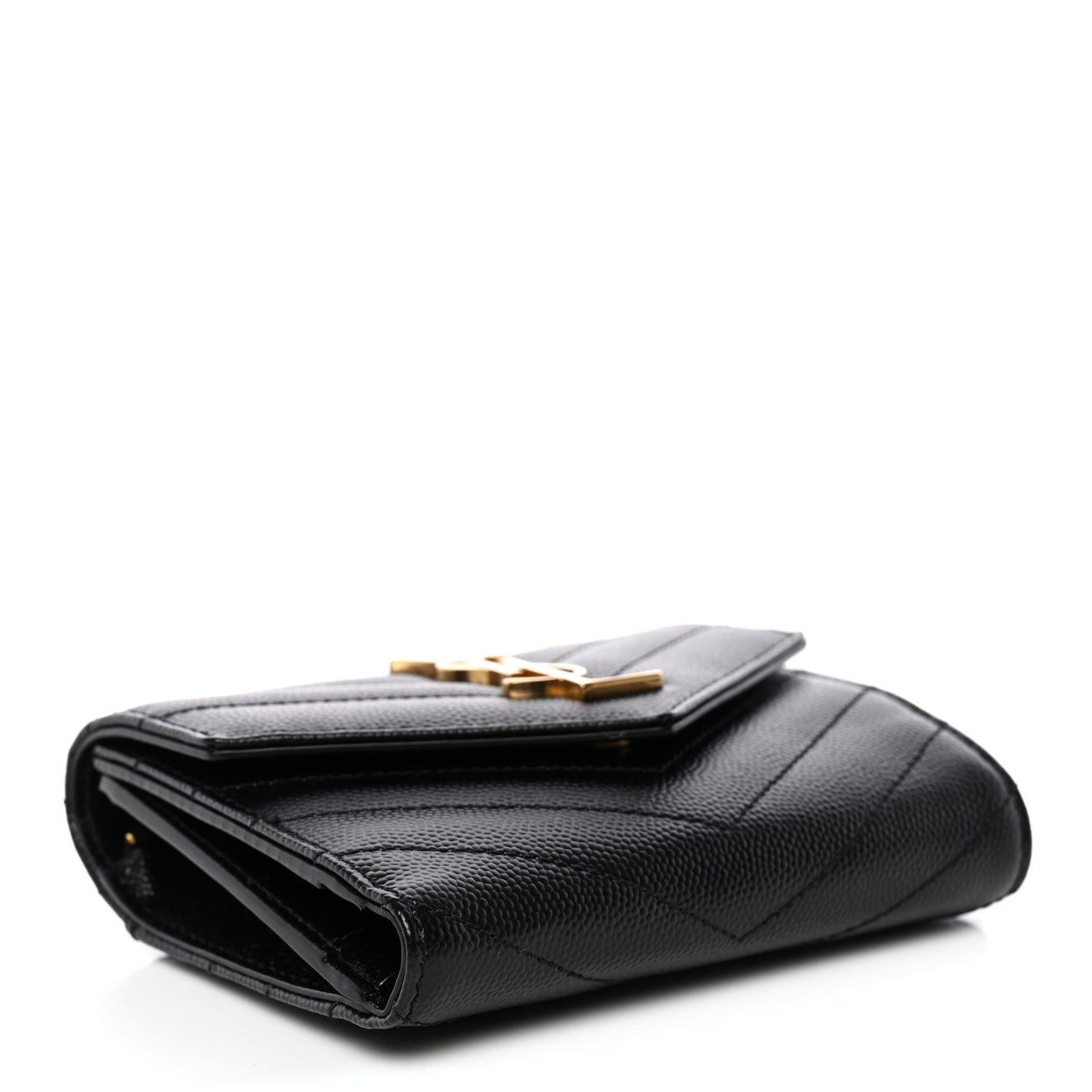 Grain De Poudre Matelasse Chevron Monogram Compact Tri Fold Wallet Black