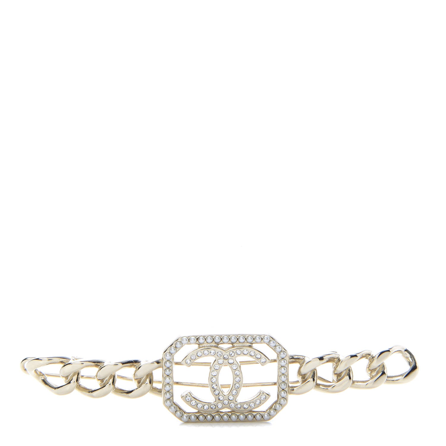 Chanel Crystal Chain CC Vendome Hair Clip Barrette Gold 1 of 4