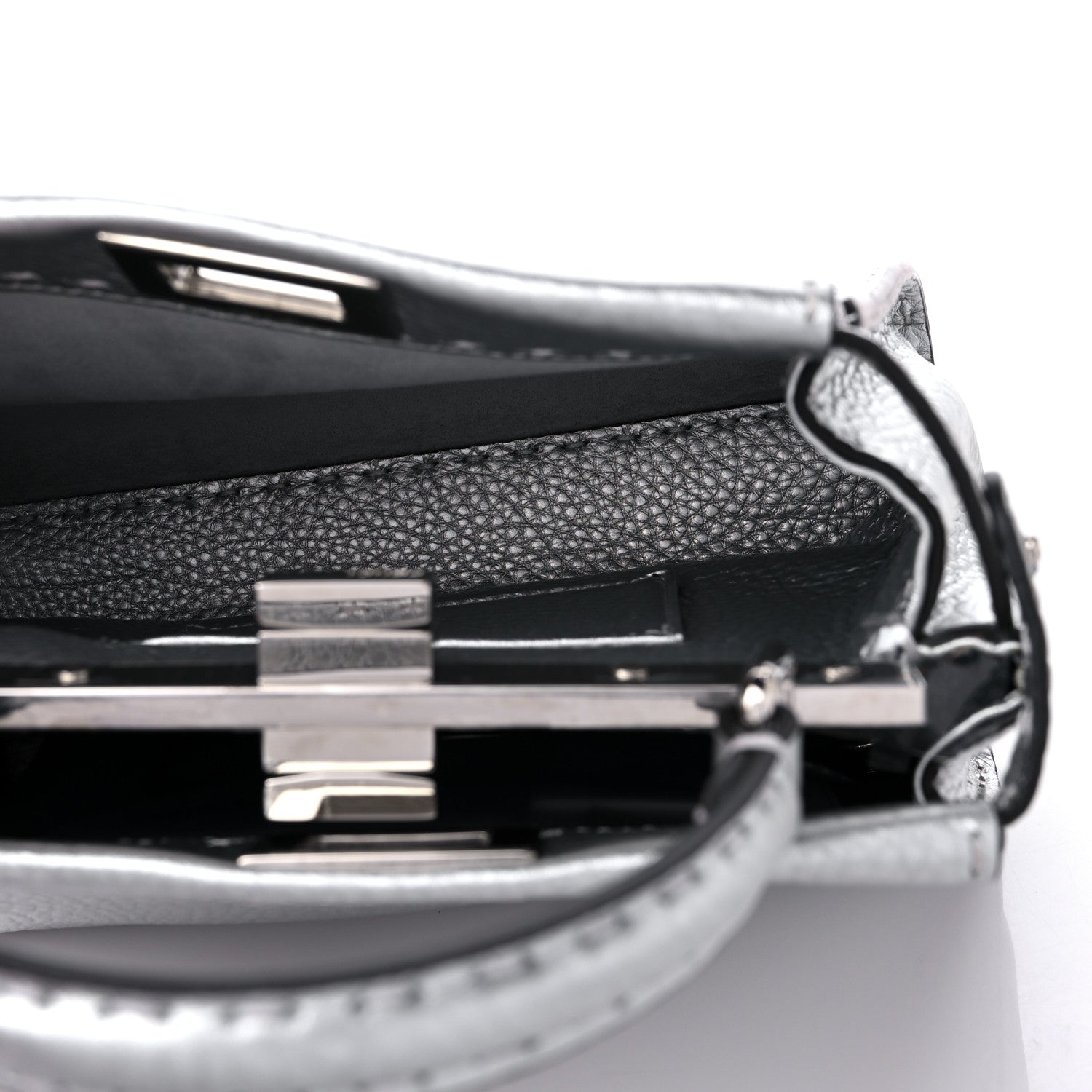 Fendi Cuoio Romano Lux Selleria Mini Peekaboo Iconic Satchel Argento 5 of 9