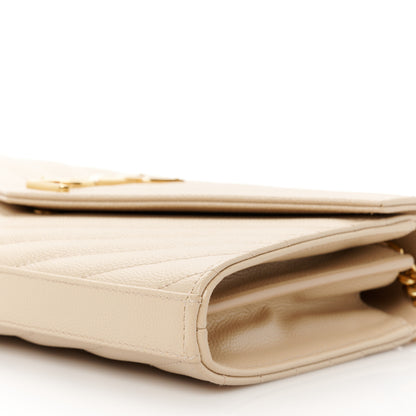 Saint Laurent Grain De Poudre Matelasse Chevron Monogram Chain Wallet  Nude Powder 10 of 10