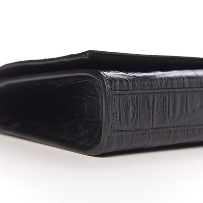 Saint Laurent Calfskin Crocodile Embossed Classic Monogram Tassel Clutch Black 11 of 13