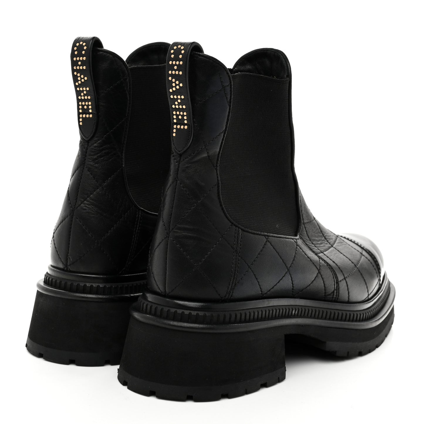 Calfskin Patent Cap Toe Quilted Short Boots 39 Black