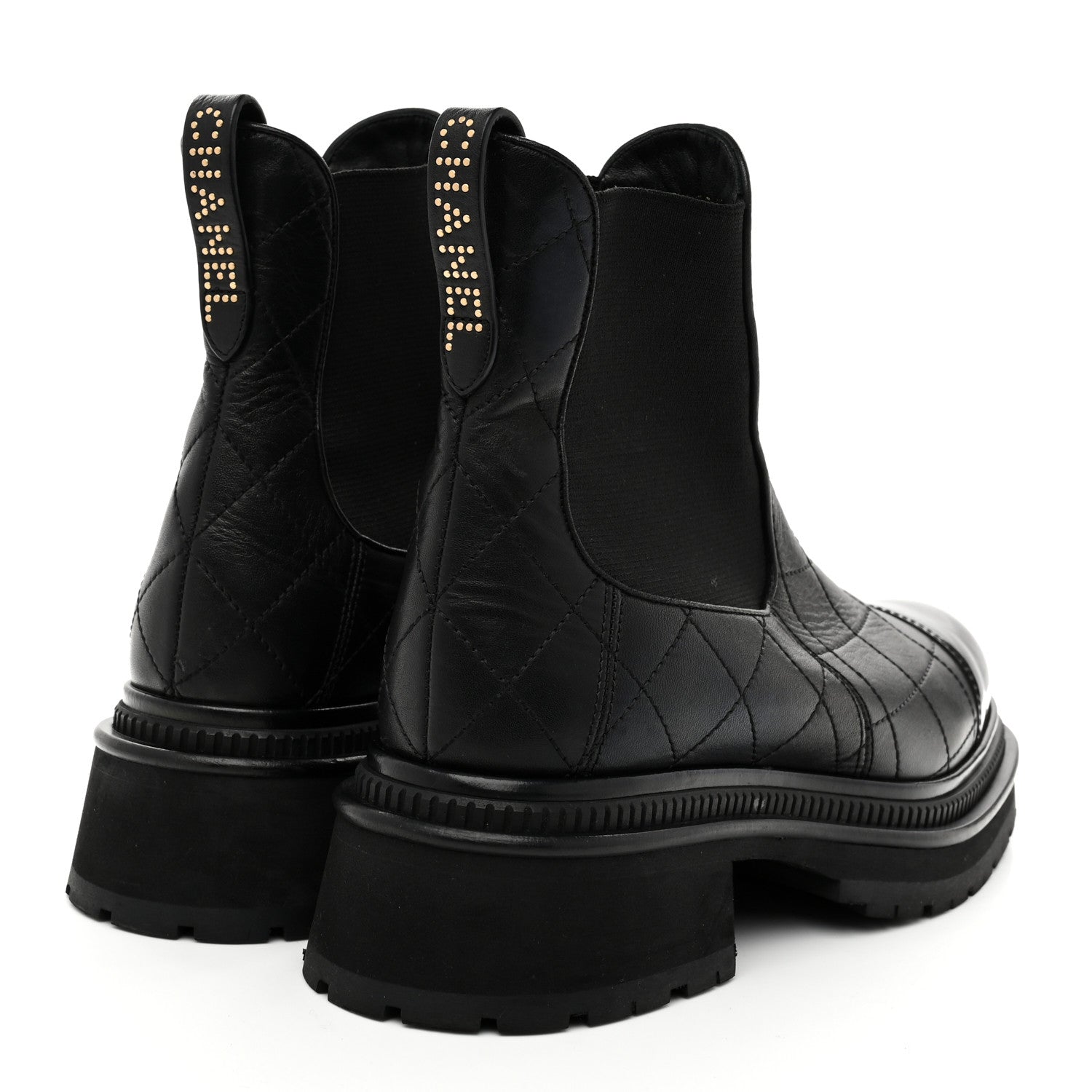 Chanel Calfskin Patent Cap Toe Quilted Short Boots 39 Black 5 of 9