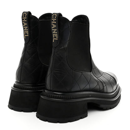 Chanel Calfskin Patent Cap Toe Quilted Short Boots 39 Black 5 of 9